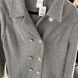 Private Label Gray Pea Coat with Gold Buttons